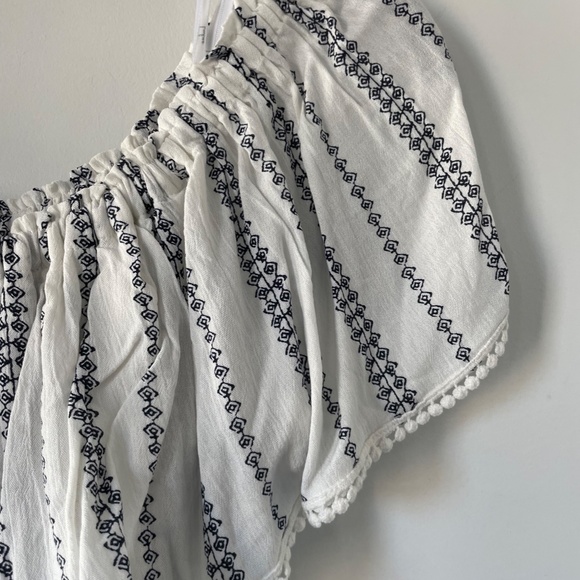 Off the Shoulder Striped White and Blue Romper - Picture 6 of 6